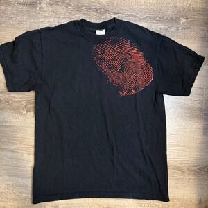 Y2K Hoobastank Band T Shirt Black Fingerprint Graphic Short Sleeve Tee M